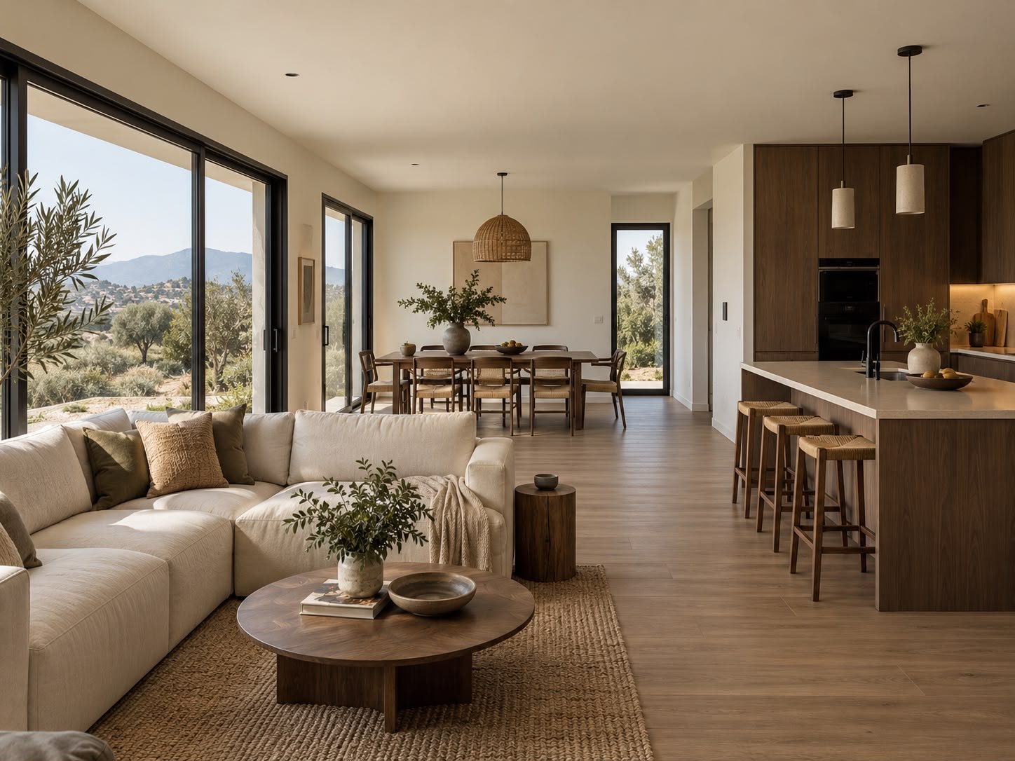 Living y comedor conceptuales integrados con cocina